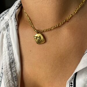 Abstract Face Pendant Necklace 18K Gold Plated Stainless Steel 17”